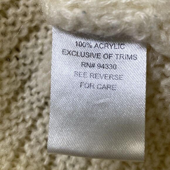 Cream Cable Knit Sweater L Women Soft Textured Pullover Lace Up Back Winter Chic - Picture 6 of 6